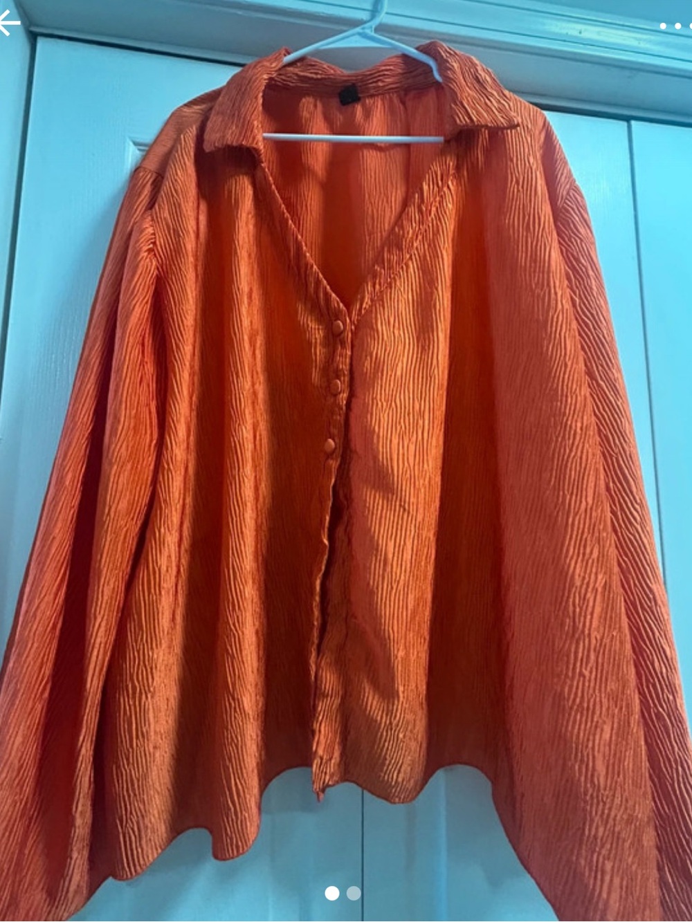 SHEIN Bright Orange Pleated Button-Front Blouse